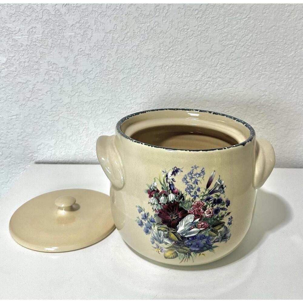 Home & Garden Party Lg Stoneware Ceramic Pot with Handles Lid and Floral Design - Picture 3 of 16